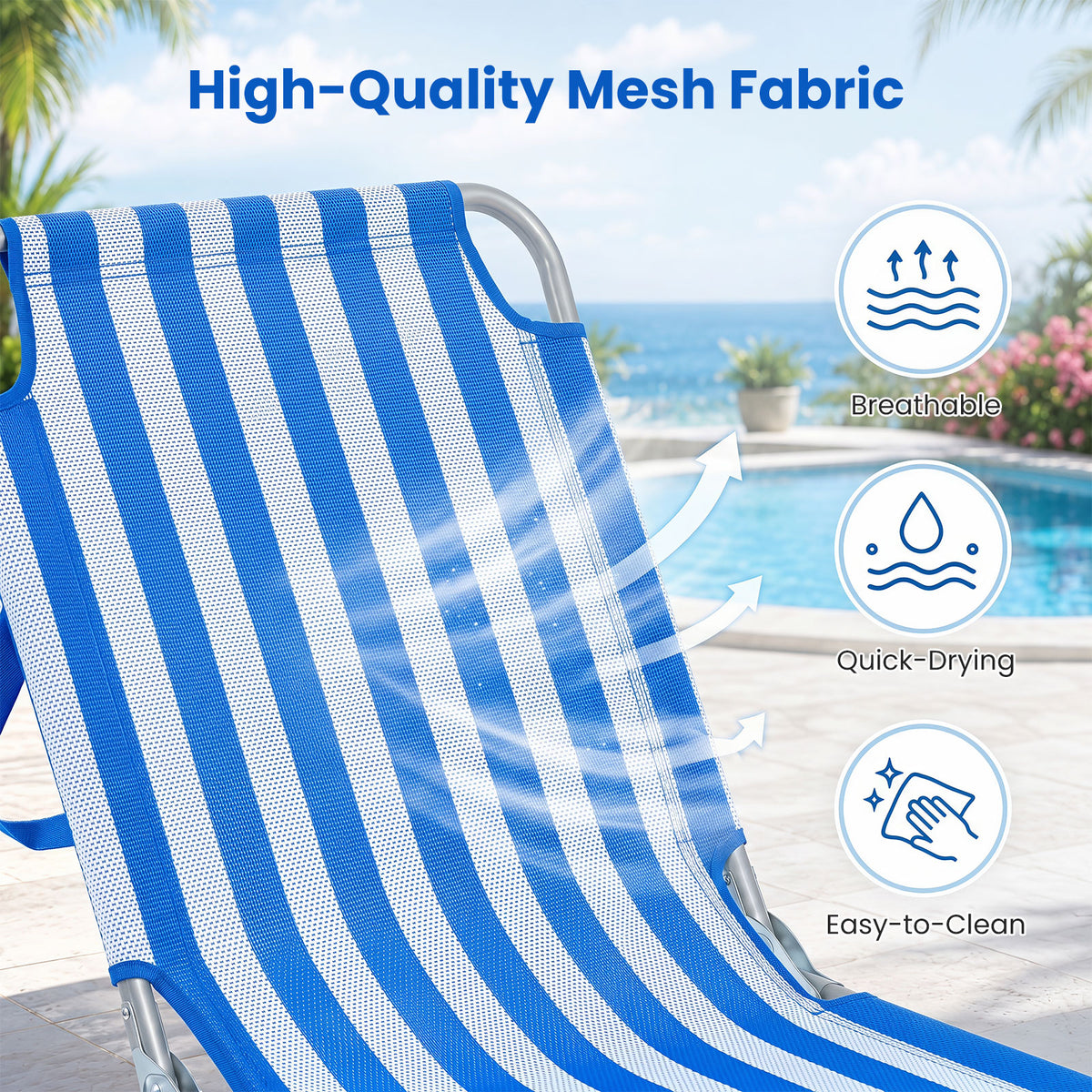Folding Sun Lounger Reclining Beach Chair with Adjustable Backrest
