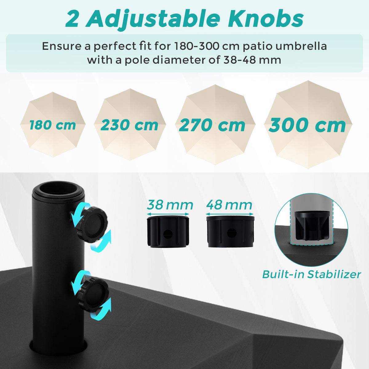 70kg Mobile Fillable Patio Umbrella Base with 4 Wheels and 2 Locks for 38-48mm Pole