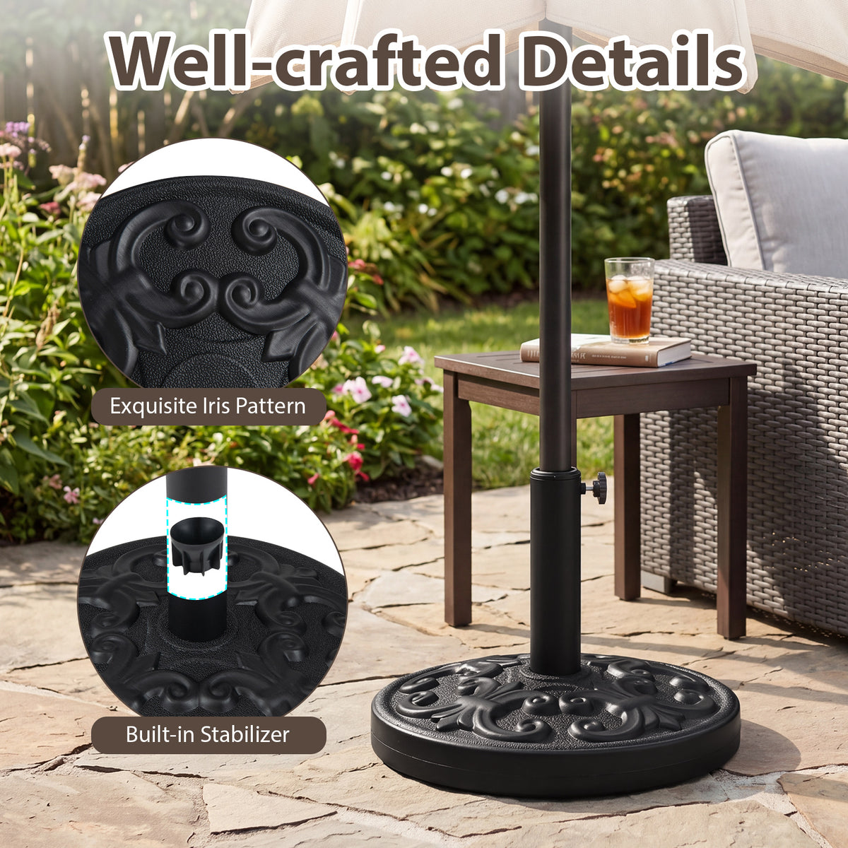 Concrete Patio Umbrella Base 12kg Heavy-duty Round with Adjustable Knob