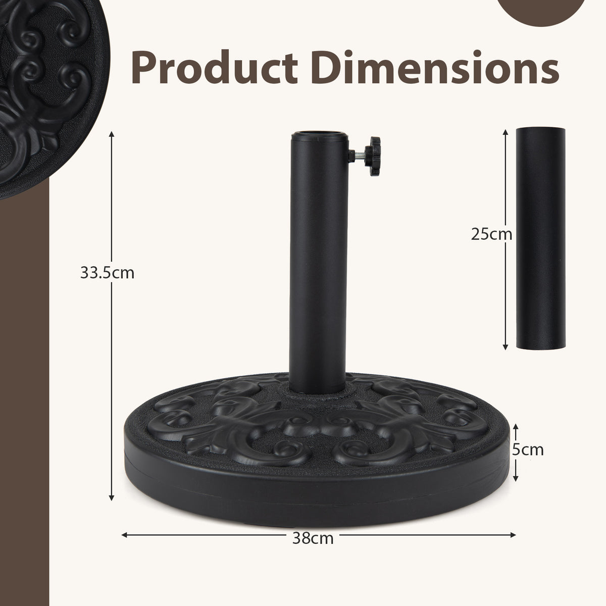 Concrete Patio Umbrella Base 12kg Heavy-duty Round with Adjustable Knob