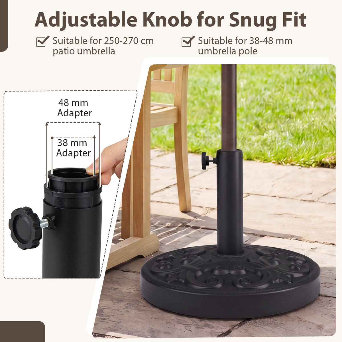 Concrete Patio Umbrella Base 12kg Heavy-duty Round with Adjustable Knob