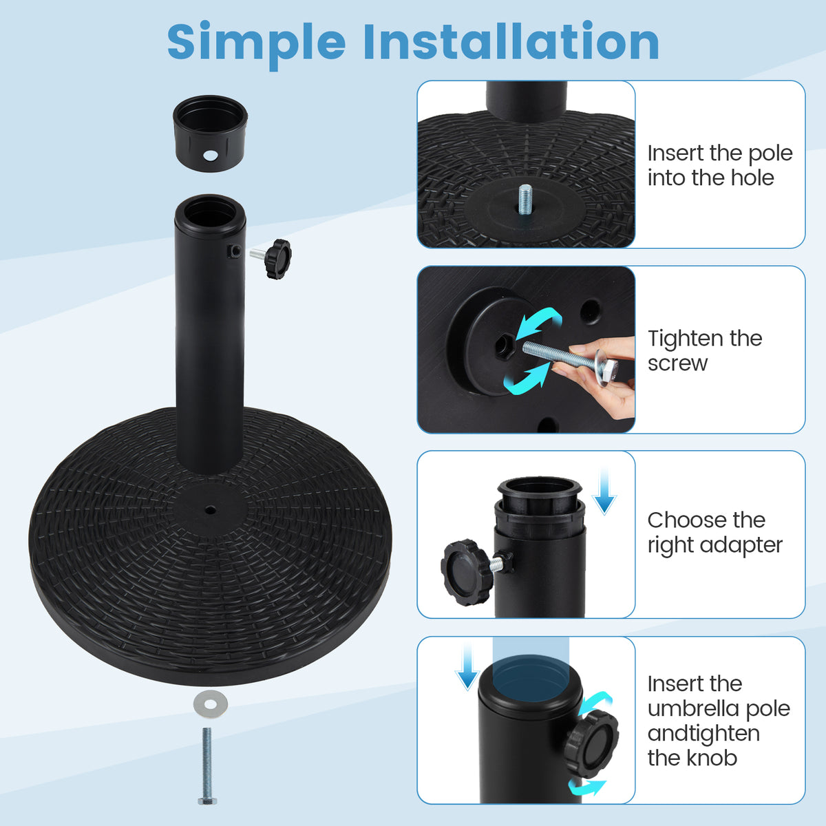 Concrete Patio Umbrella Base Heavy-duty Round Umbrella Stand with Rattan Pattern