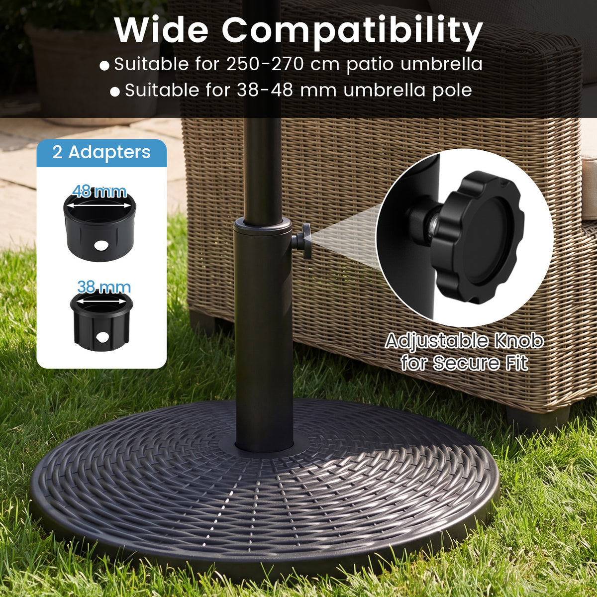 Concrete Patio Umbrella Base Heavy-duty Round Umbrella Stand with Rattan Pattern