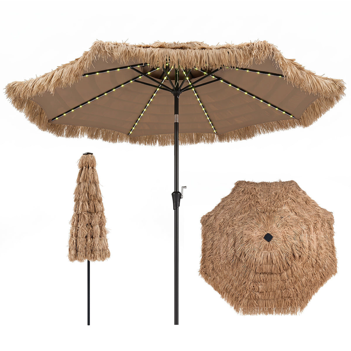 2 Tier Hula Thatched Patio Tiki Umbrella with 8 Ribs for Beach