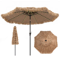 2 Tier Hula Thatched Patio Tiki Umbrella with 8 Ribs for Beach