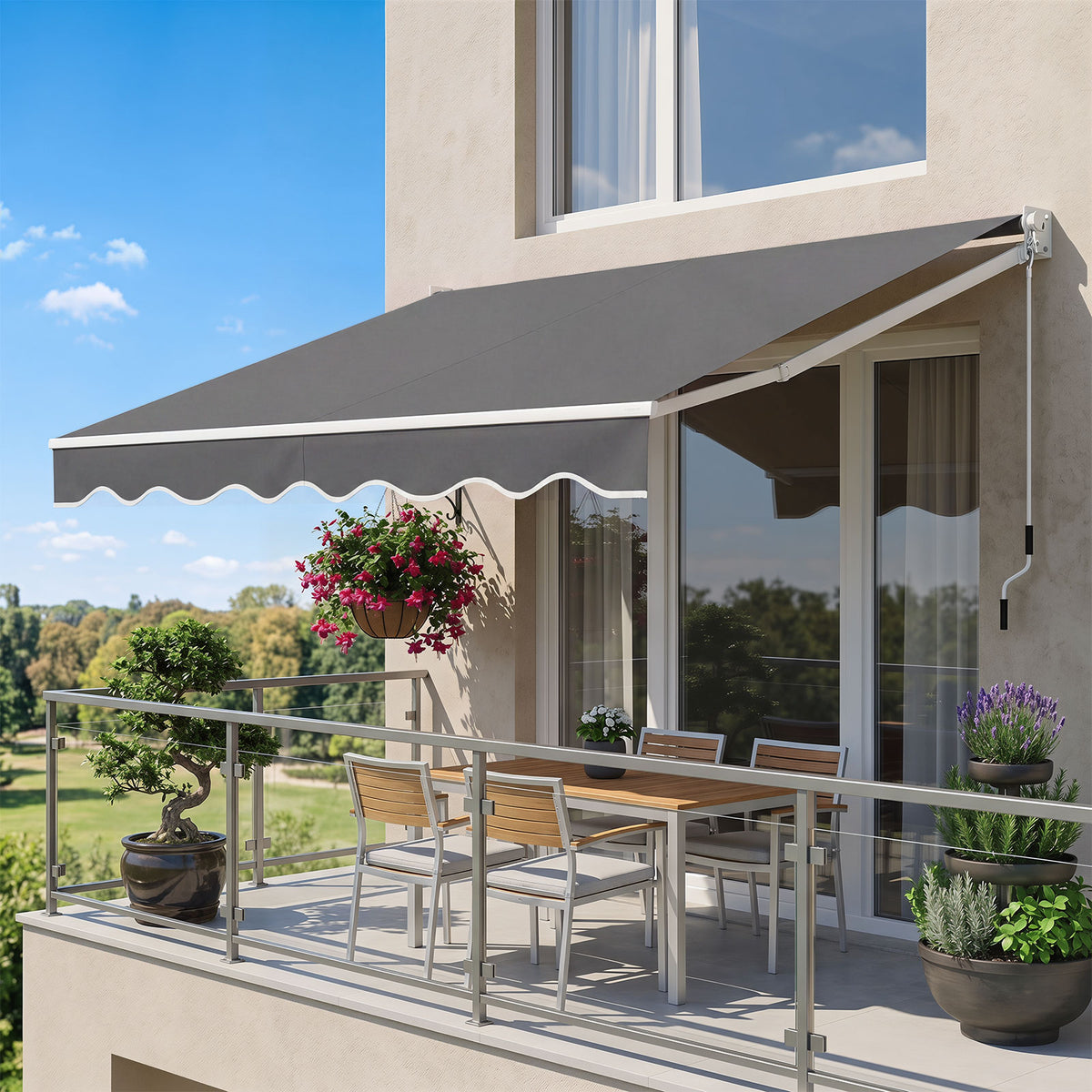 2*2.5 /2.5*2.95 M Retractable Awning, Sun Shade Shelter w/Easy Opening Manual Crank Handle