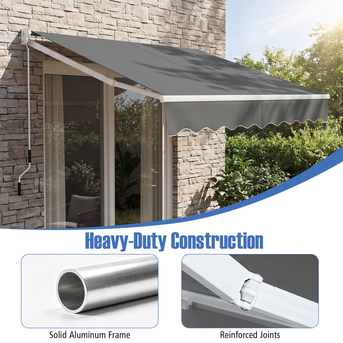 2*2.5 /2.5*2.95 M Retractable Awning, Sun Shade Shelter w/Easy Opening Manual Crank Handle