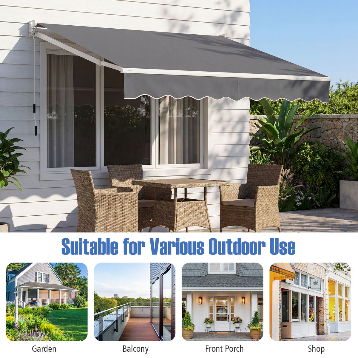 2*2.5 /2.5*2.95 M Retractable Awning, Sun Shade Shelter w/Easy Opening Manual Crank Handle