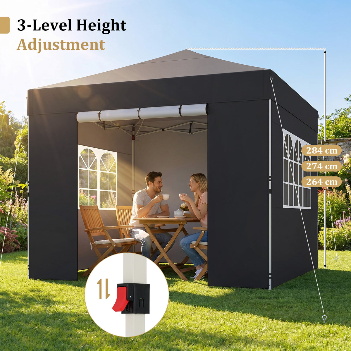 3 x 3 m Pop Up Canopy Tent with 4 Sidewalls Waterproof Shelter Tent