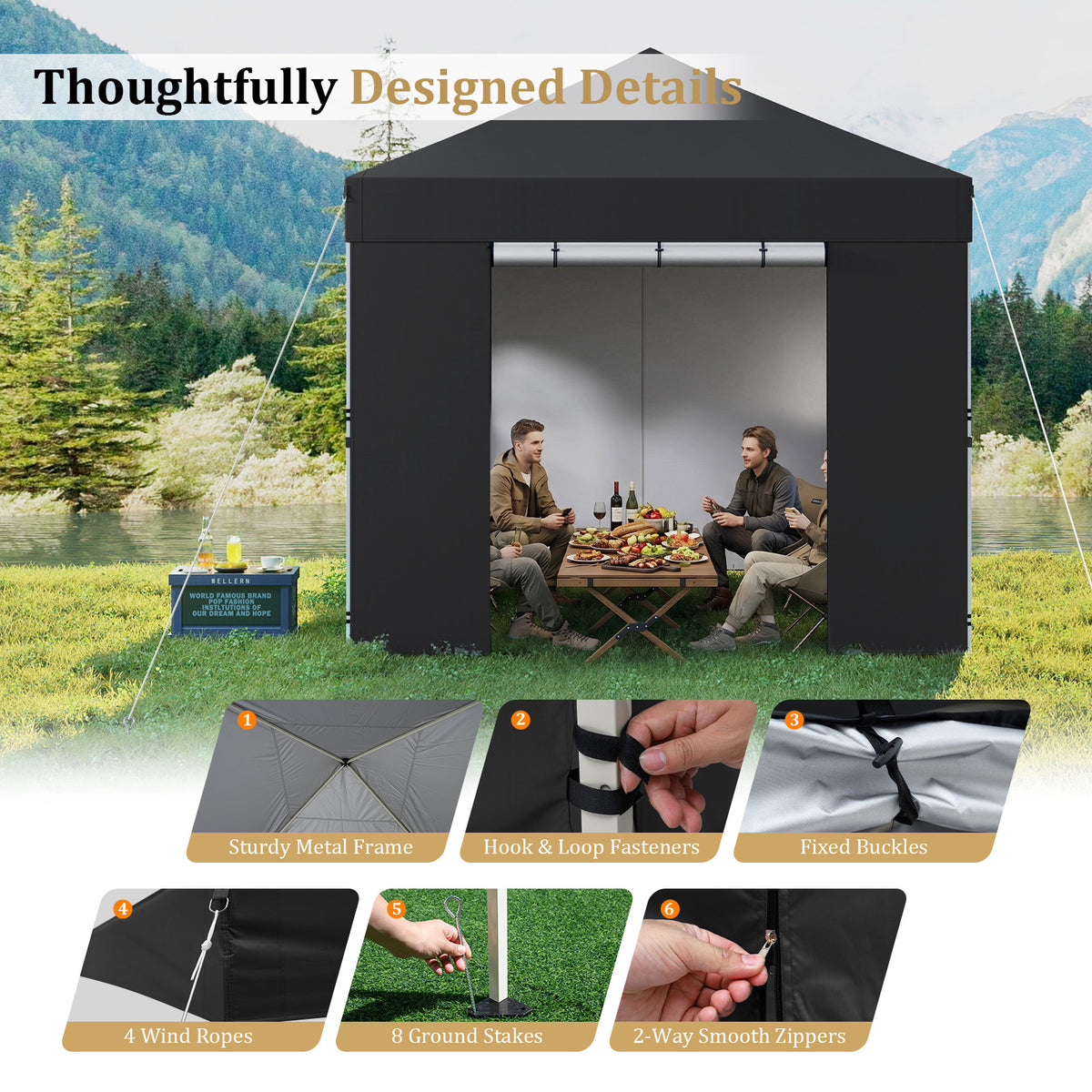 3 x 3 m Pop Up Canopy Tent with 4 Sidewalls Waterproof Shelter Tent