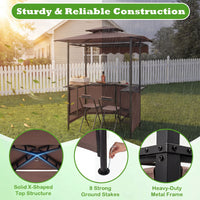 3-Piece Outdoor BBQ Canopy with Bar Table and 2 Folding Bar Stools for Backyard