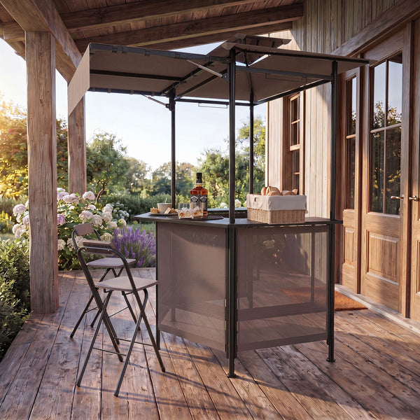 3-Piece Outdoor BBQ Canopy with Bar Table and 2 Folding Bar Stools for Backyard