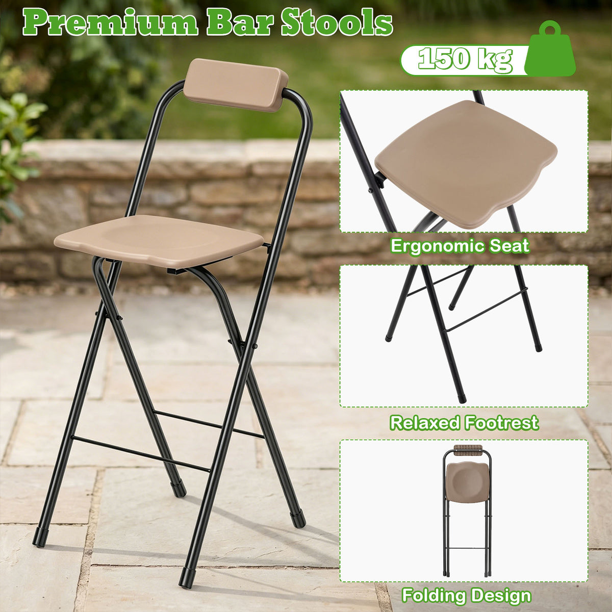 3-Piece Outdoor BBQ Canopy with Bar Table and 2 Folding Bar Stools for Backyard