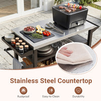 Outdoor Grill Cart with Storage Cabinet Shelves and Stainless Steel Top