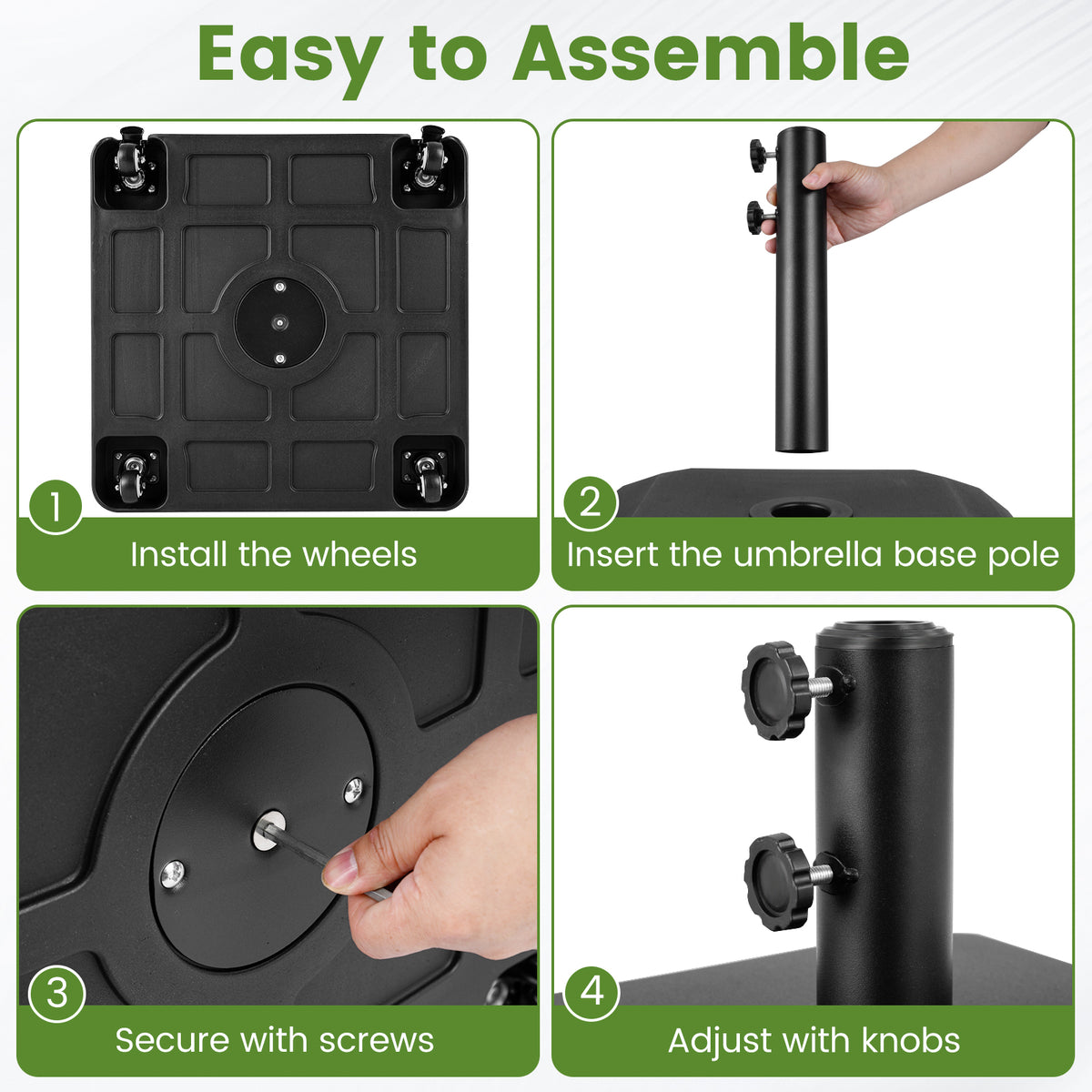 68 KG Umbrella Stand with Wheels and Adjustable Knobs Fits 32-48 mm Poles