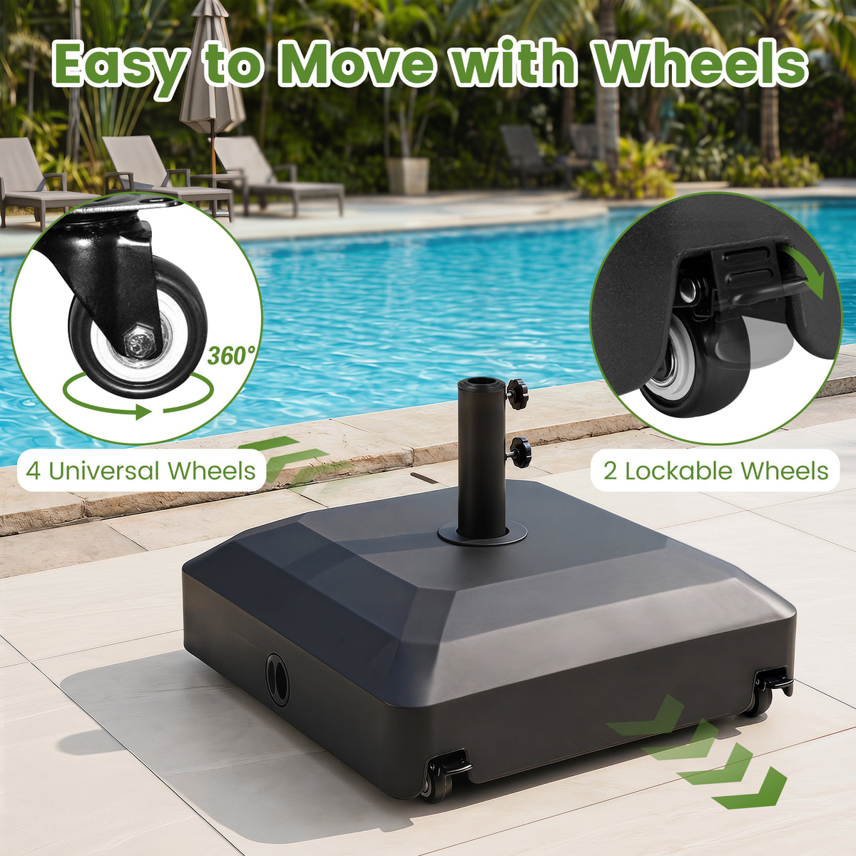 68 KG Umbrella Stand with Wheels and Adjustable Knobs Fits 32-48 mm Poles