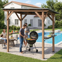 BBQ Gazebo with 2 Side Serving Shelves and Metal Roof for Backyard Garden