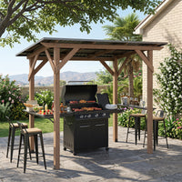 BBQ Gazebo with 2 Side Serving Shelves and Metal Roof for Backyard Garden