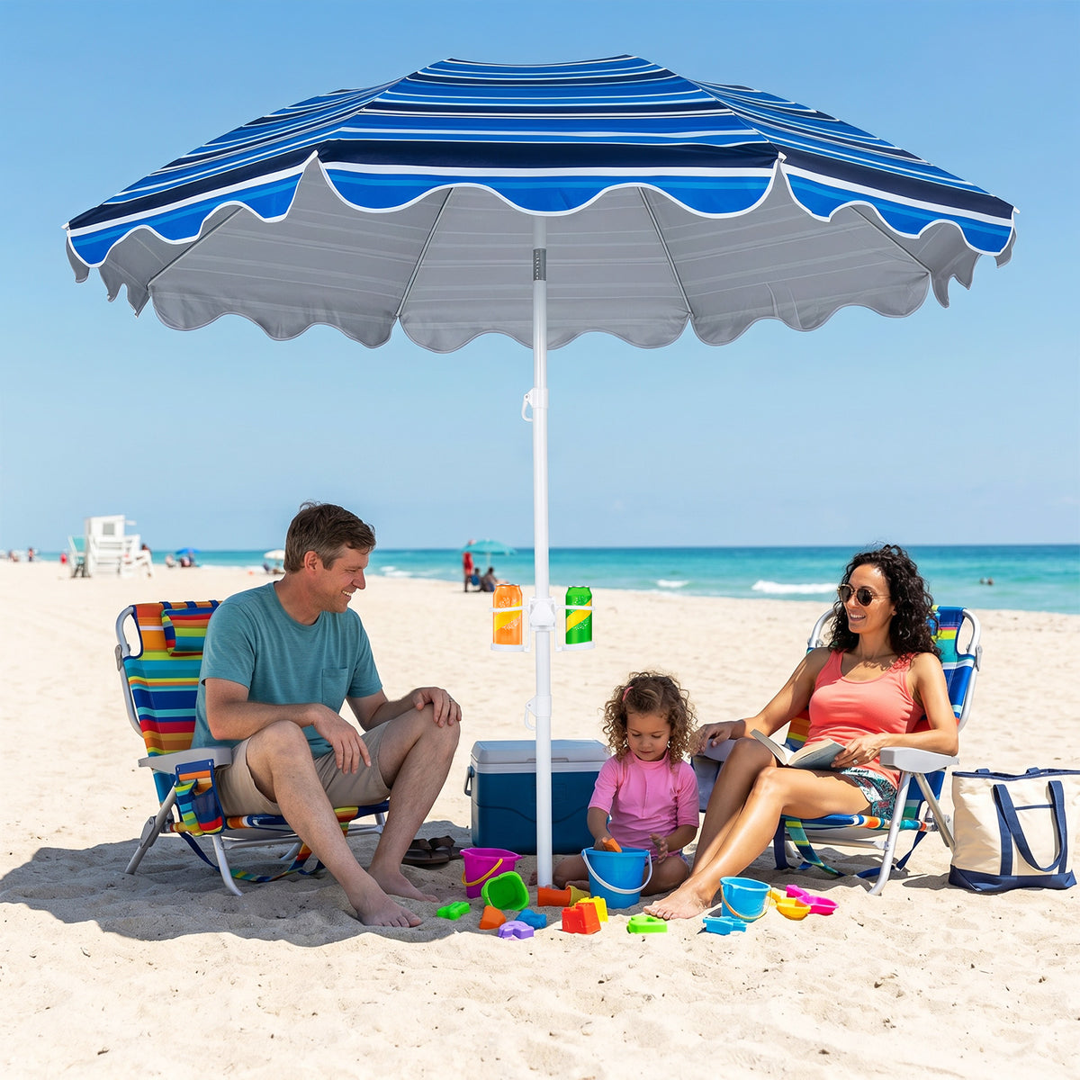 Beach Umbrella with Tilt Sand Anchor UPF 50 and 8 Ribs
