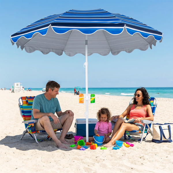 Beach Umbrella with Tilt Sand Anchor UPF 50 and 8 Ribs
