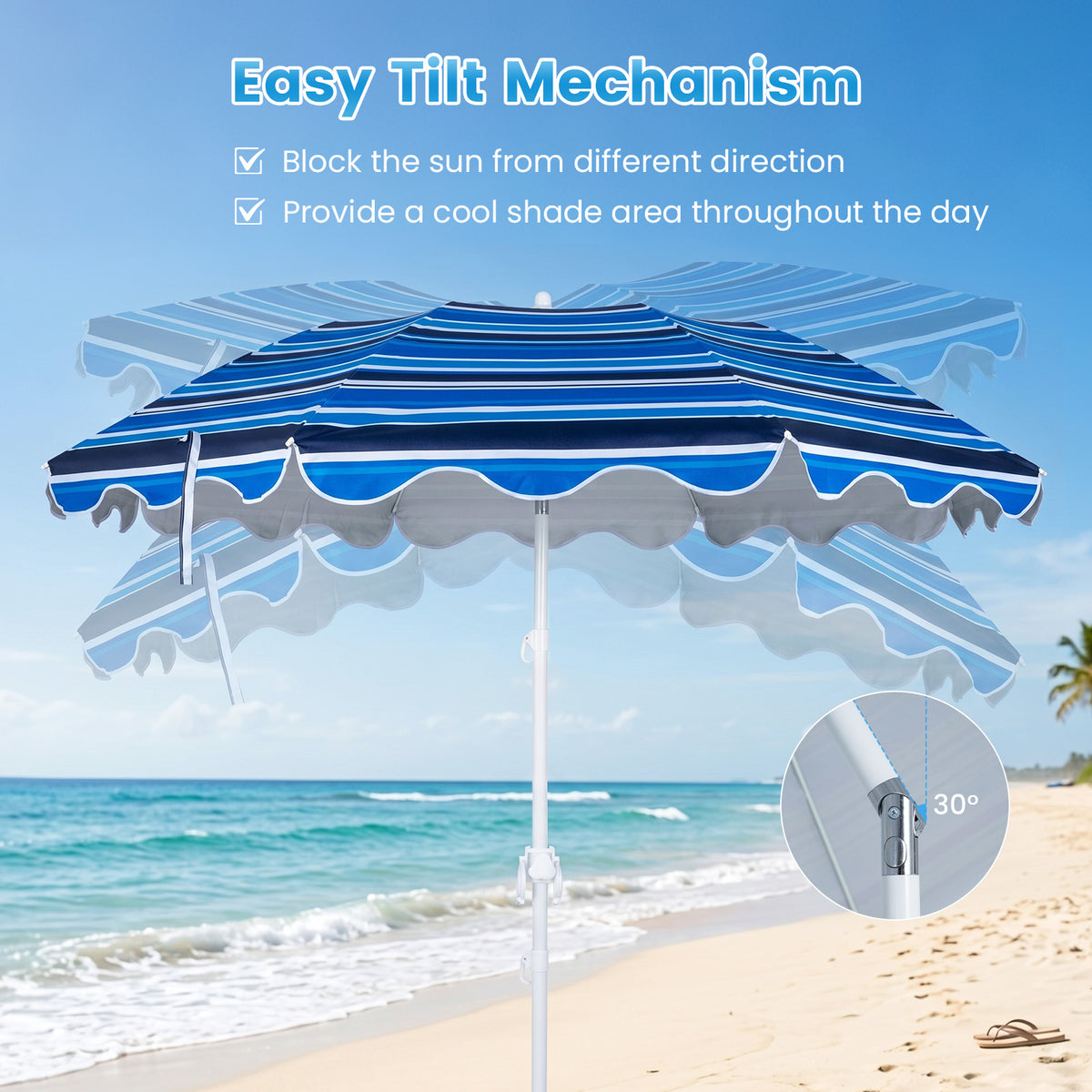 Beach Umbrella with Tilt Sand Anchor UPF 50 and 8 Ribs