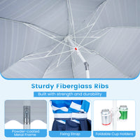 Beach Umbrella with Tilt Sand Anchor UPF 50 and 8 Ribs