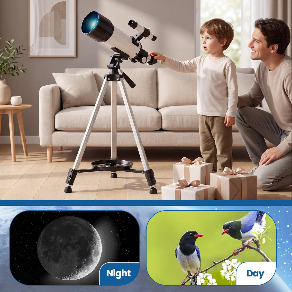 70 mm Refractor Telescope, 3X Eyepiece Astronomical Telescope
