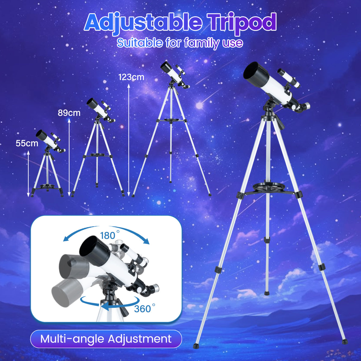 70 mm Refractor Telescope, 3X Eyepiece Astronomical Telescope