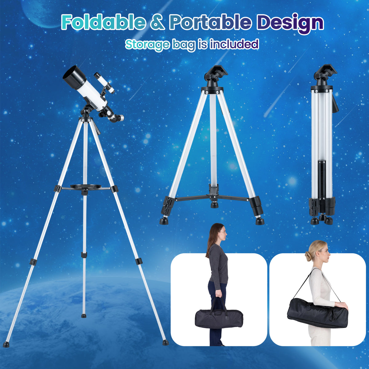 70 mm Refractor Telescope, 3X Eyepiece Astronomical Telescope