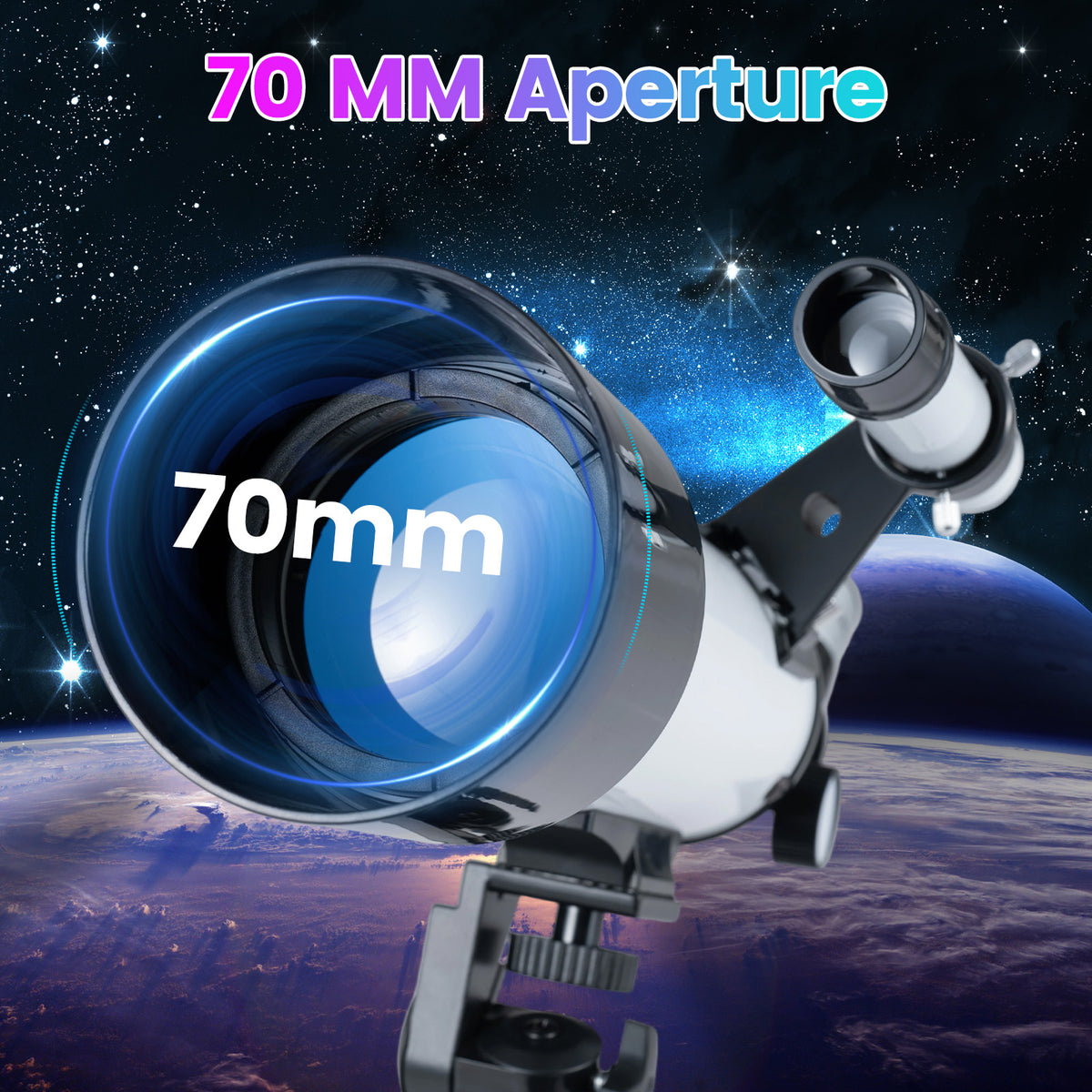 70 mm Refractor Telescope, 3X Eyepiece Astronomical Telescope