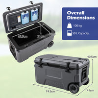 50 L Insulated Hard Cooler with Wheels and Handles for Camping Fishing