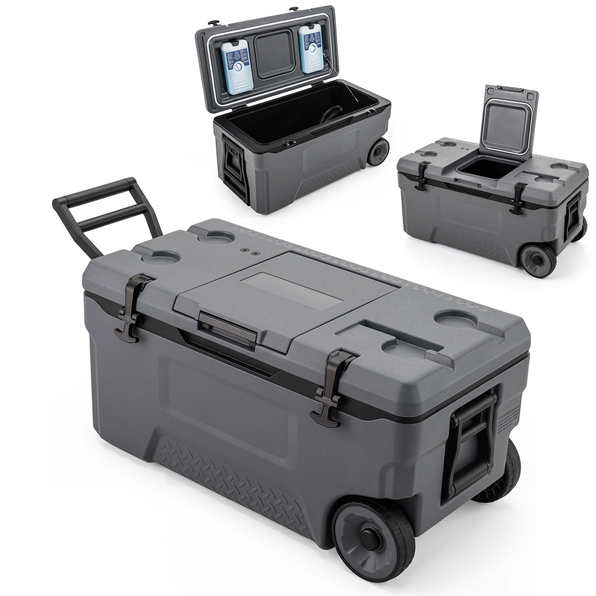 70 L Insulated Hard Cooler, Portable Rolling Cooler w/Wheels & Handles