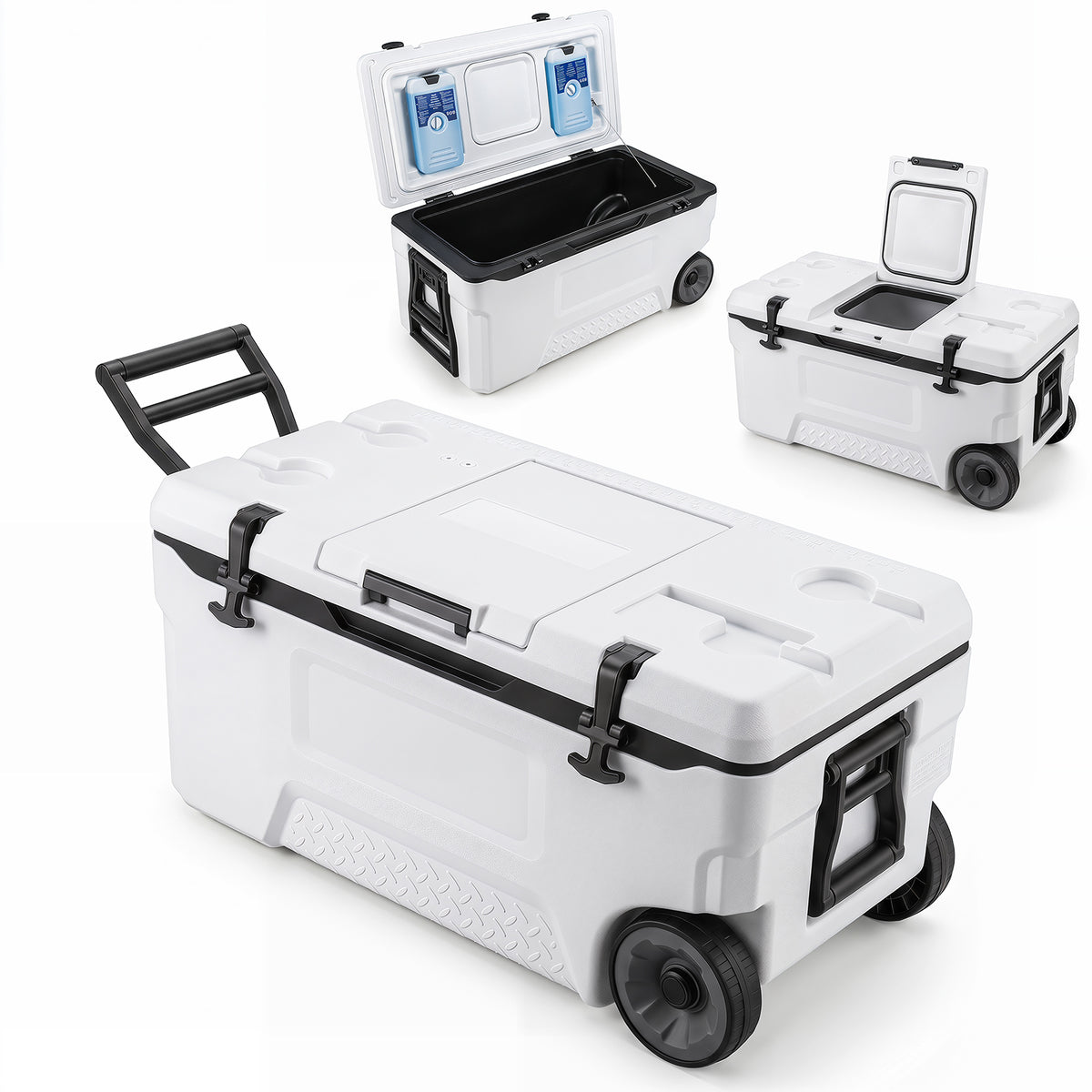 70 L Insulated Hard Cooler, Portable Rolling Cooler w/Wheels & Handles