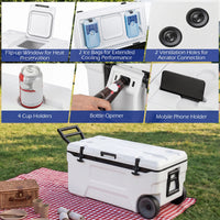 70 L Insulated Hard Cooler, Portable Rolling Cooler w/Wheels & Handles