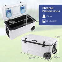 70 L Insulated Hard Cooler, Portable Rolling Cooler w/Wheels & Handles