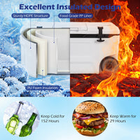 70 L Insulated Hard Cooler, Portable Rolling Cooler w/Wheels & Handles