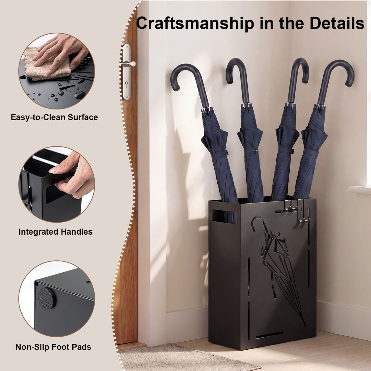 Giantex Metal Umbrella Stand, Rectangular Umbrella Holder Rack with Removable Drip Tray