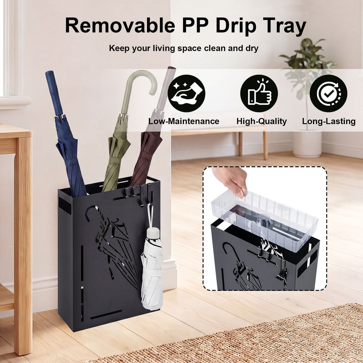 Giantex Metal Umbrella Stand, Rectangular Umbrella Holder Rack with Removable Drip Tray