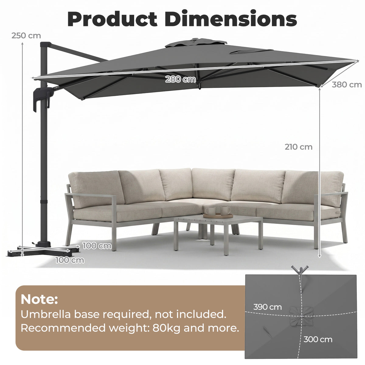 Heavy Duty Offset Umbrella with Crank Lift for Pool Deck