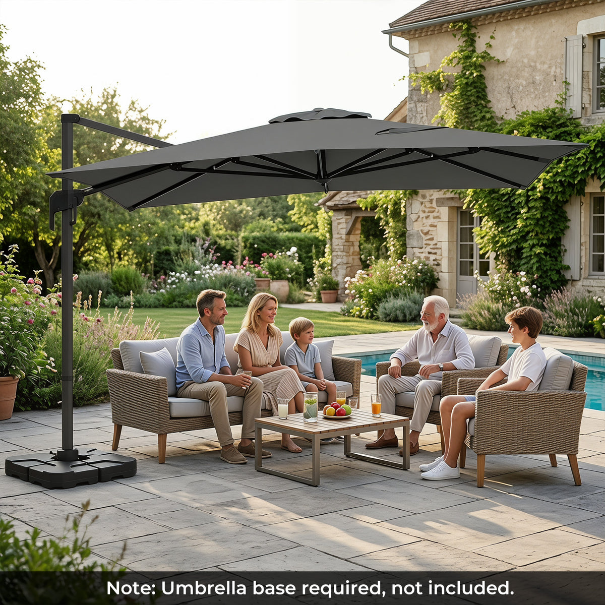 Heavy Duty Offset Umbrella with Crank Lift for Pool Deck