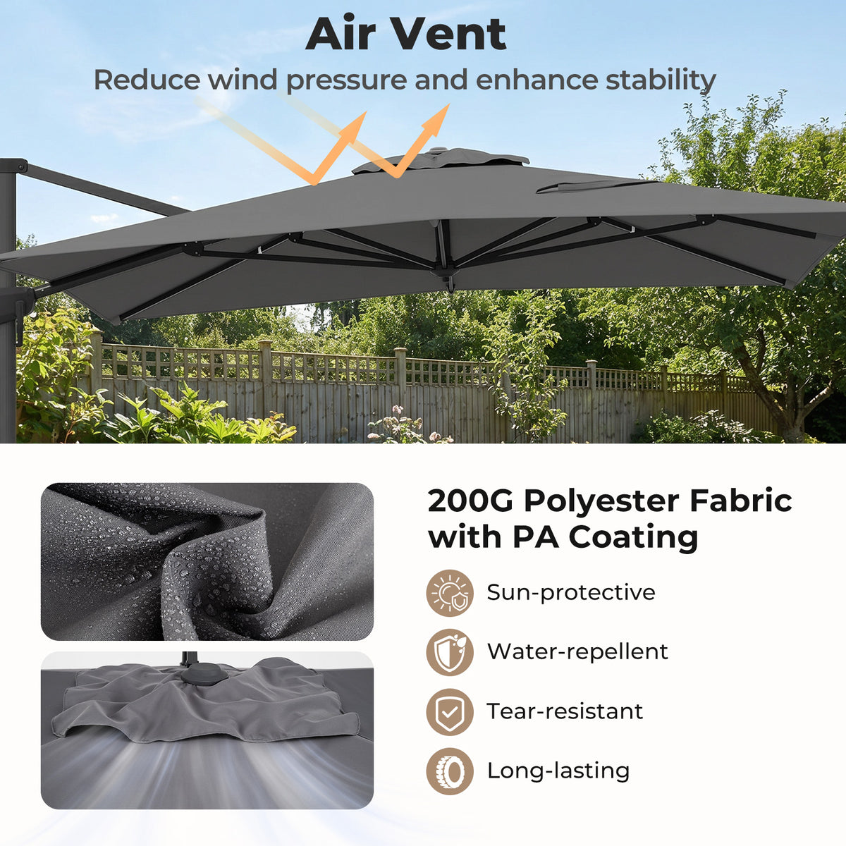 Heavy Duty Offset Umbrella with Crank Lift for Pool Deck