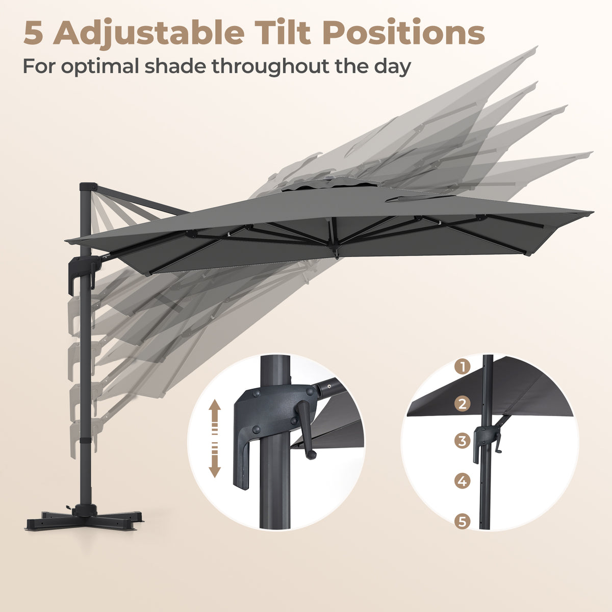 Heavy Duty Offset Umbrella with Crank Lift for Pool Deck