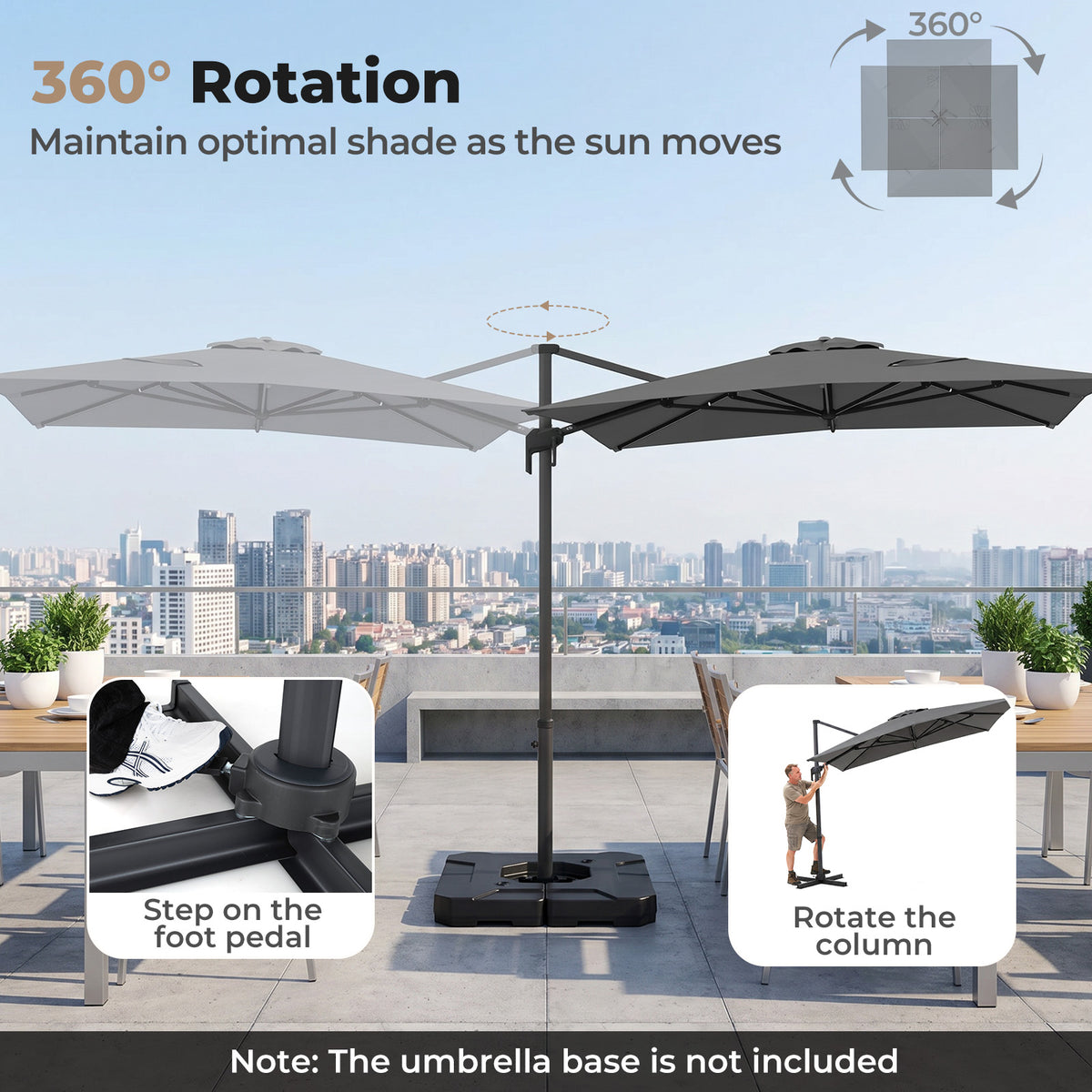 Heavy Duty Offset Umbrella with Crank Lift for Pool Deck