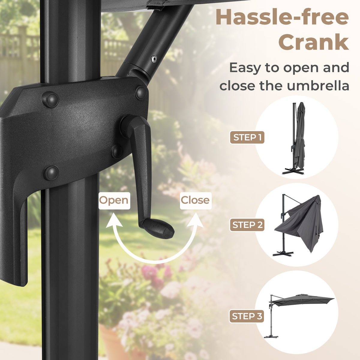 Heavy Duty Offset Umbrella with Crank Lift for Pool Deck