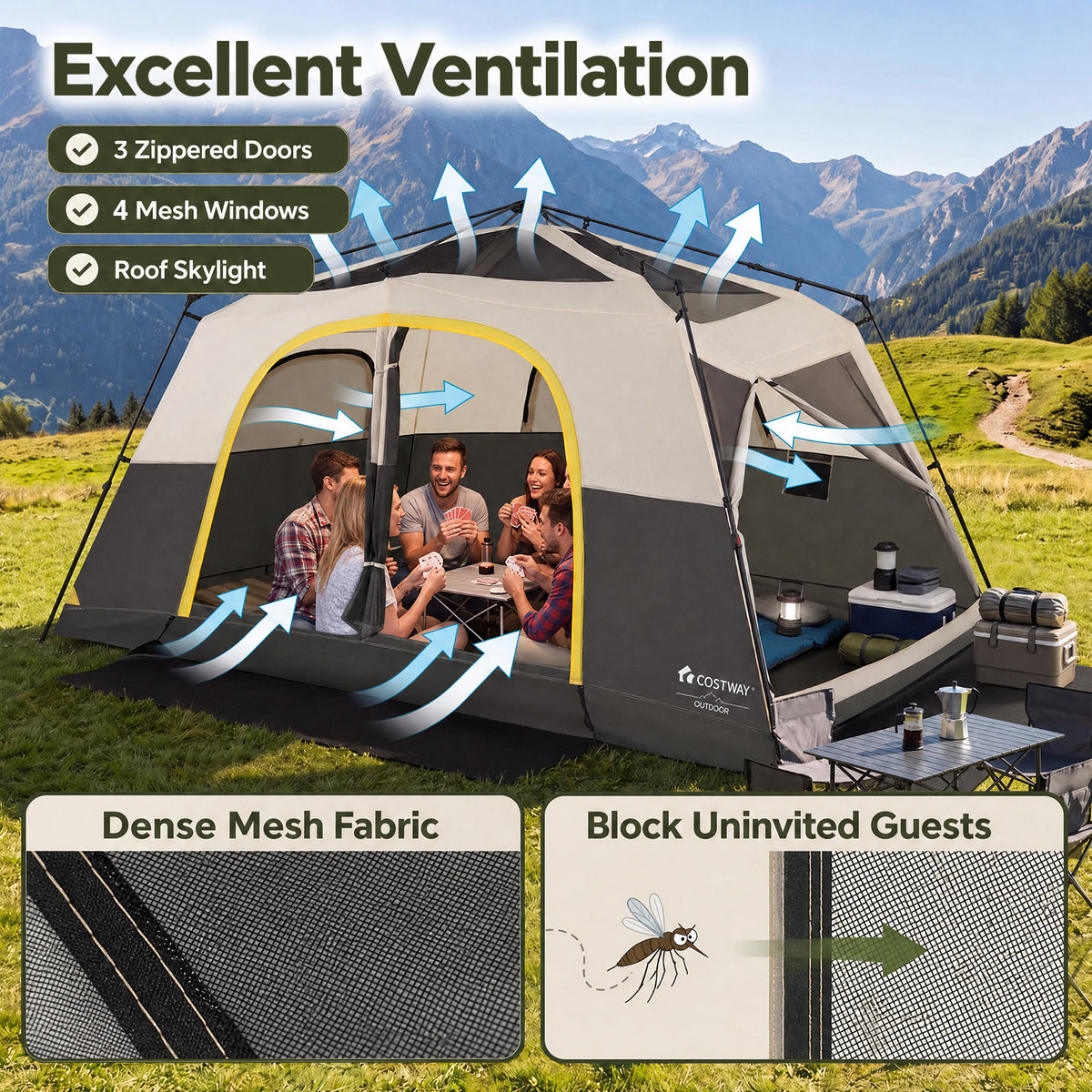 10 Person Instant Cabin Camping Tent with Rainfly