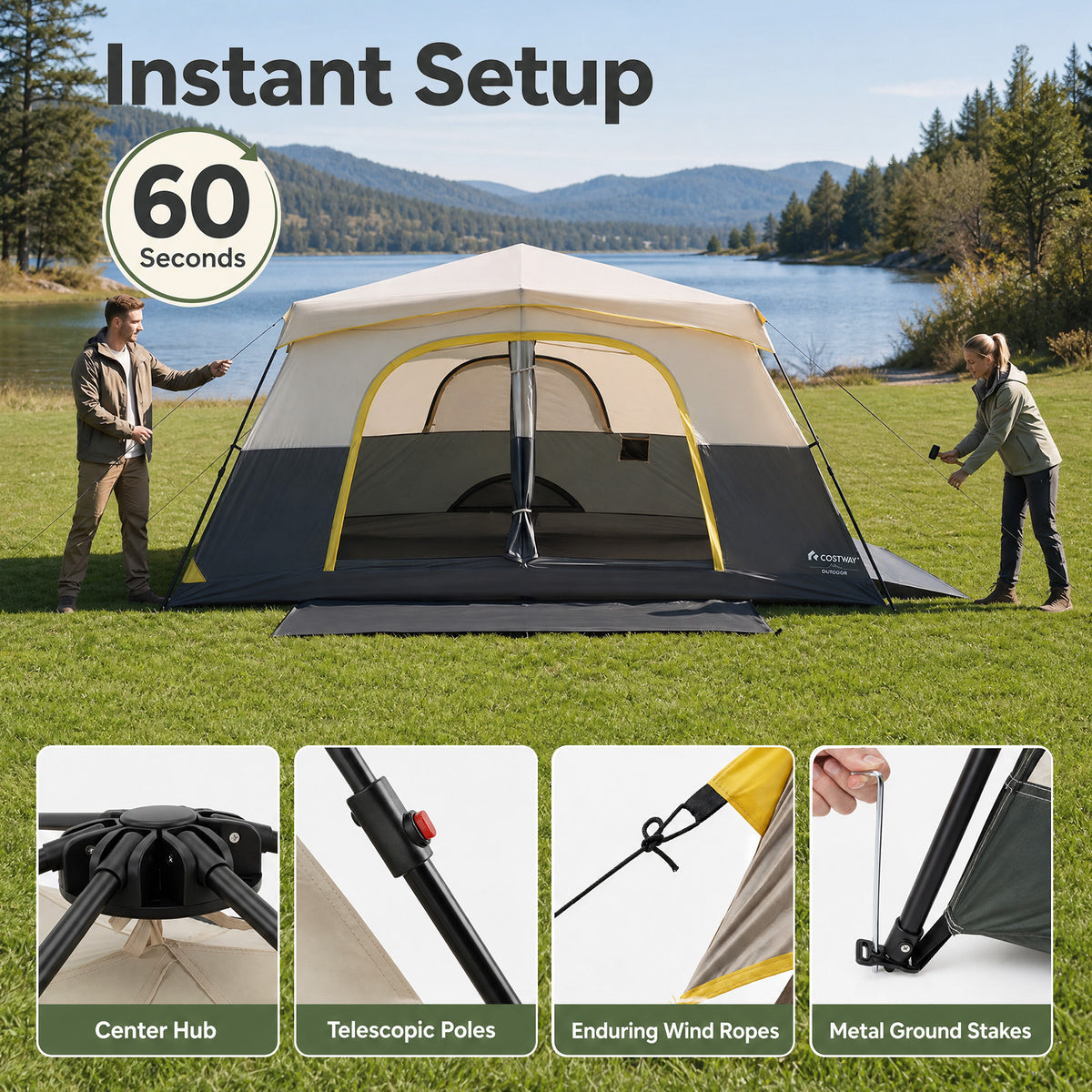 10 Person Instant Cabin Camping Tent with Rainfly