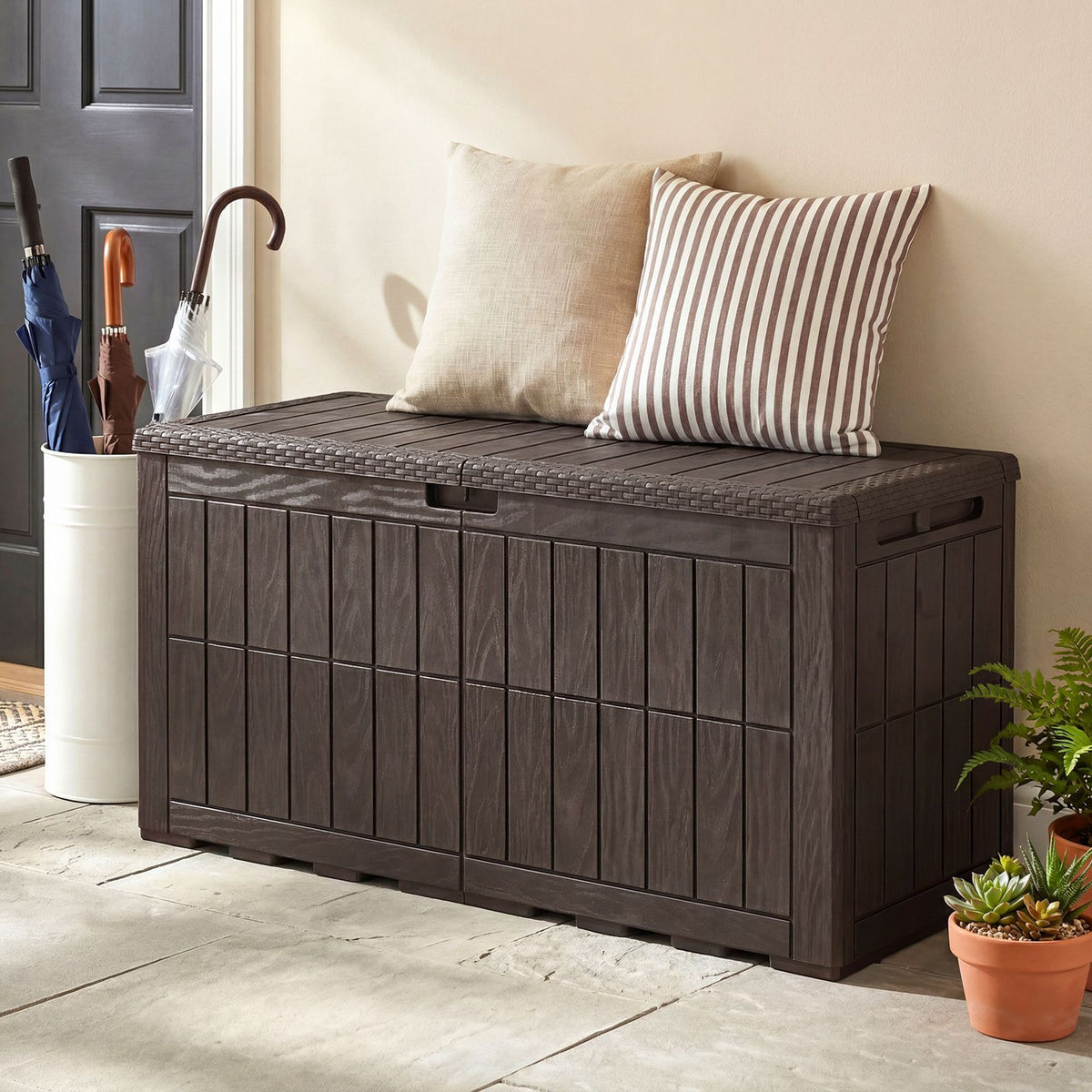 380/455L All Weather Patio Bench Storage Box Waterproof for Garden Tools