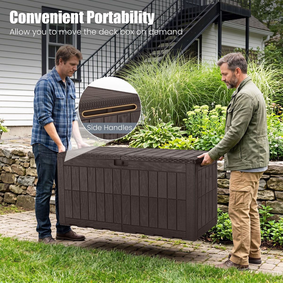 380/455L All Weather Patio Bench Storage Box Waterproof for Garden Tools