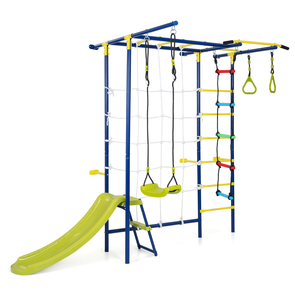 8-in-1 Indoor Jungle Gym for Kids Ages 3+, Wall-Mounted Climbing Playset