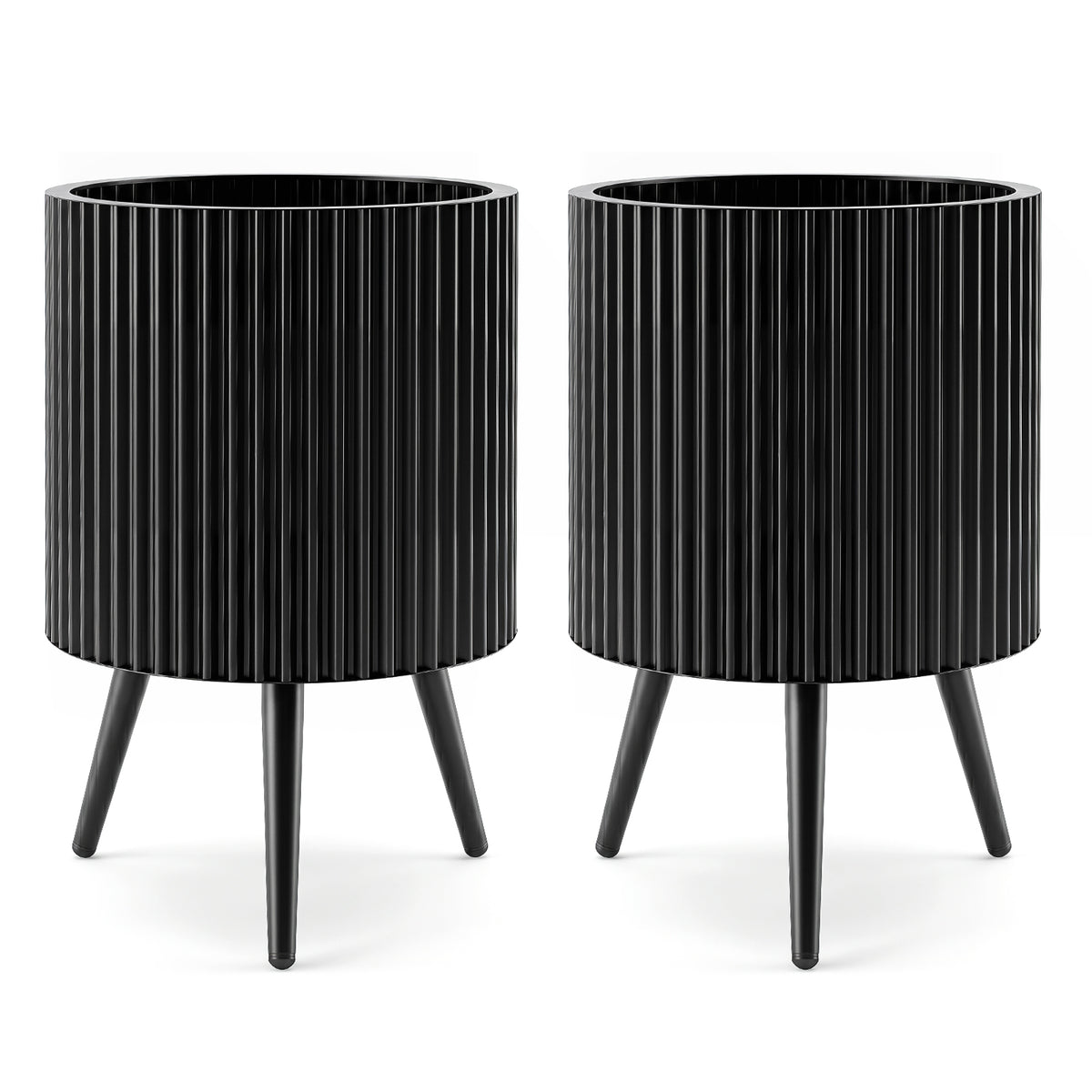 35/42/49.5cm Plant Pot with Stand, Mid-Century Modern Fluted Planter